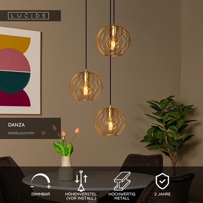 Lucide DANZA - Pendelleuchten - Ø 50 cm - 3xE27 - Mattes Gold / Messing